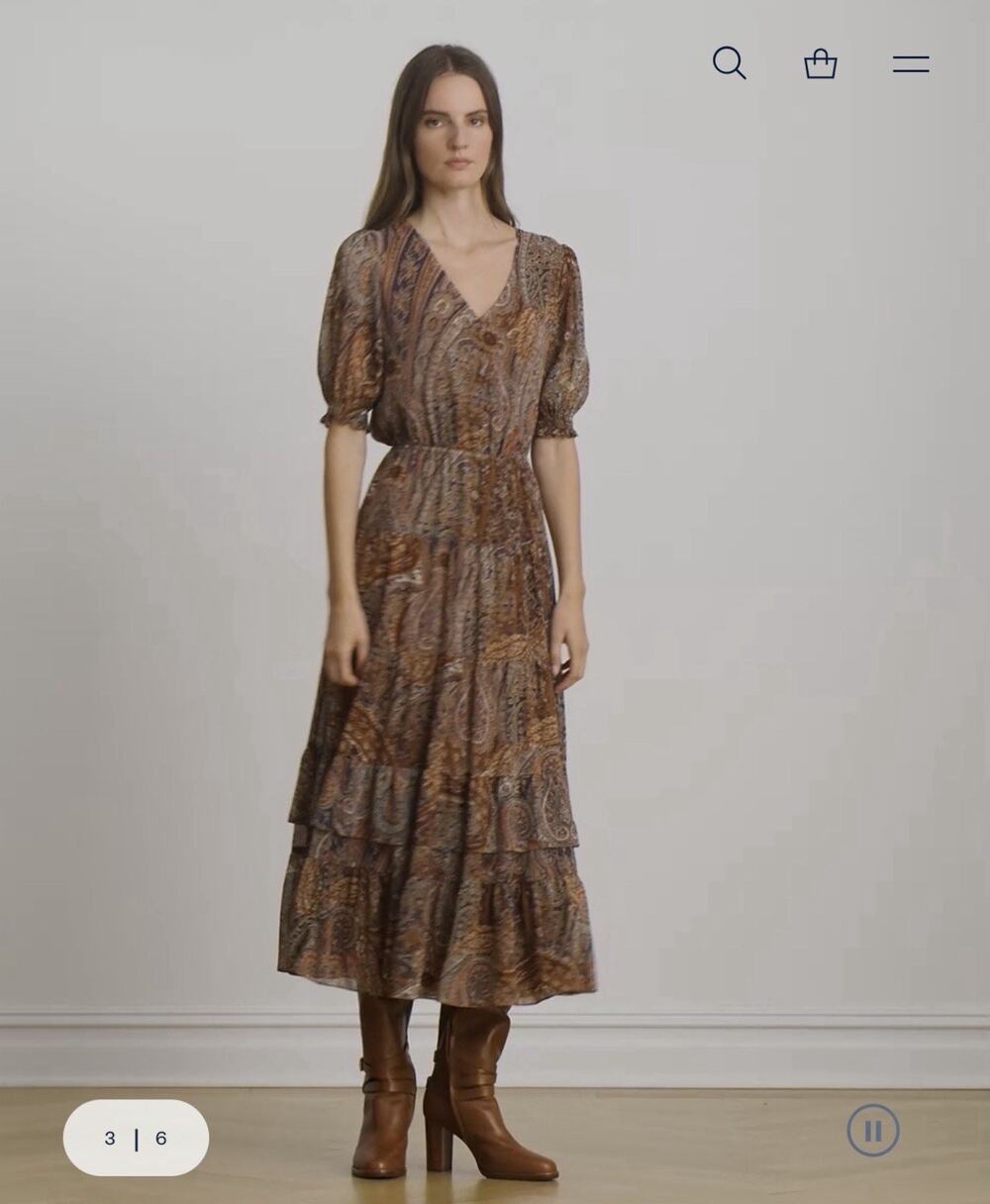 $225 Lauren Ralph Lauren Women's Paisley Crinkle Georgette Dress Size 10 Preppy
